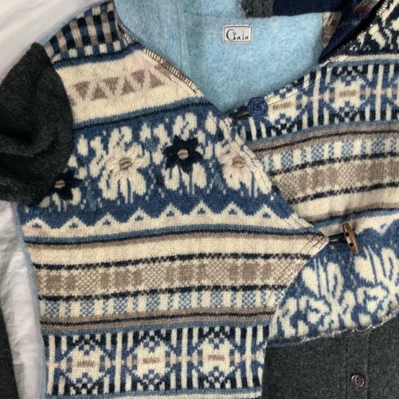 100% Wool Patchwork Boho Hooded Cardigan Coat Handmade Women’s size large - Picture 9 of 12